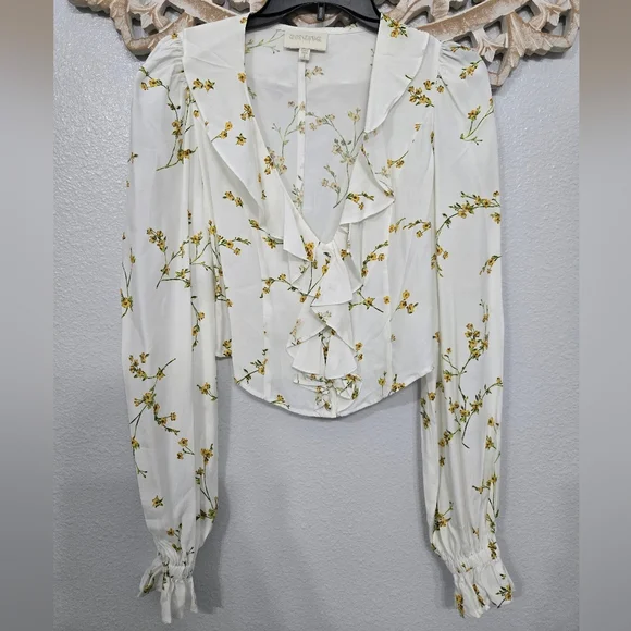 Divine Heritage Floral Ruffle White Blouse - Picture 3 of 7